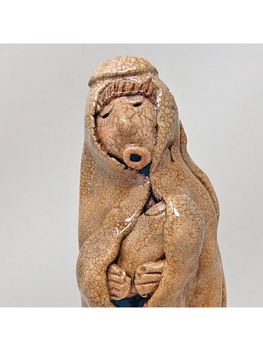 Vintage Studio Art Pottery Figural Mother Child Madonna Signed SB Crackle Glaze